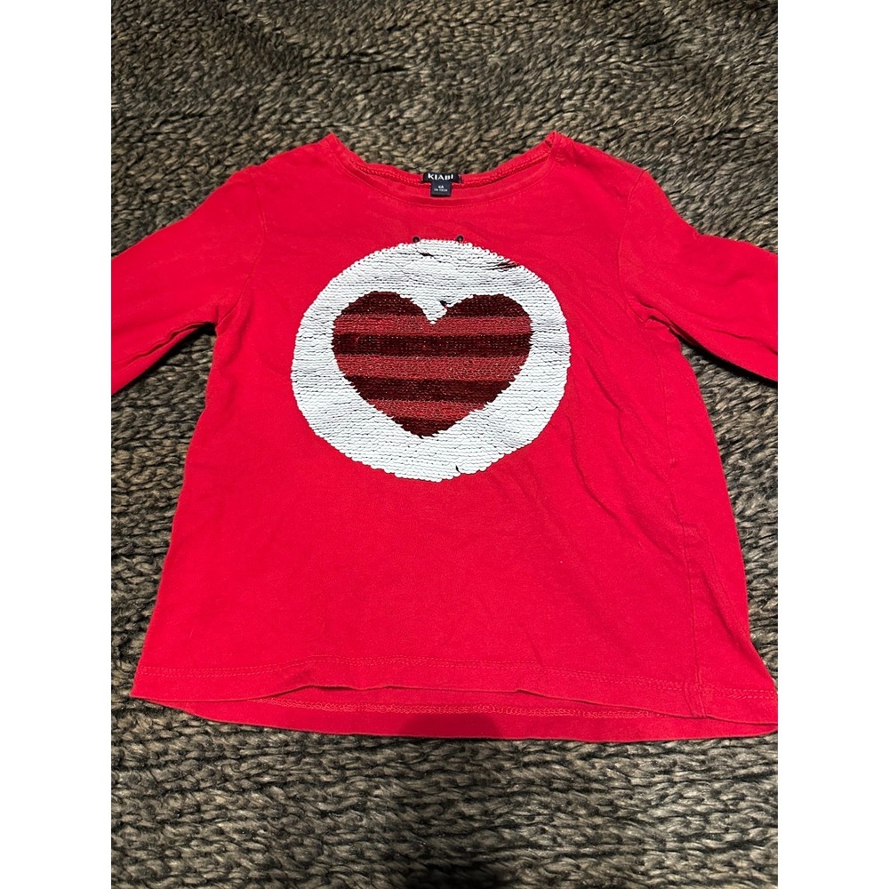 Girls Kiabi Cotton Red Sequins Heart Long Sleeve shirt Size 6A Back To School